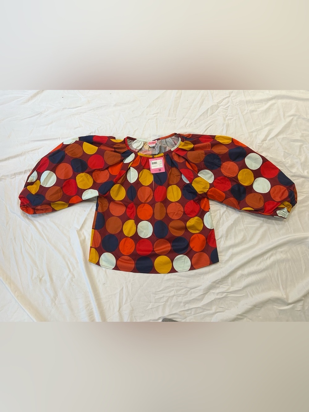 Kate Spade Colorful Polka Dot Blouse in Red, Orange, Navy & Mustard
